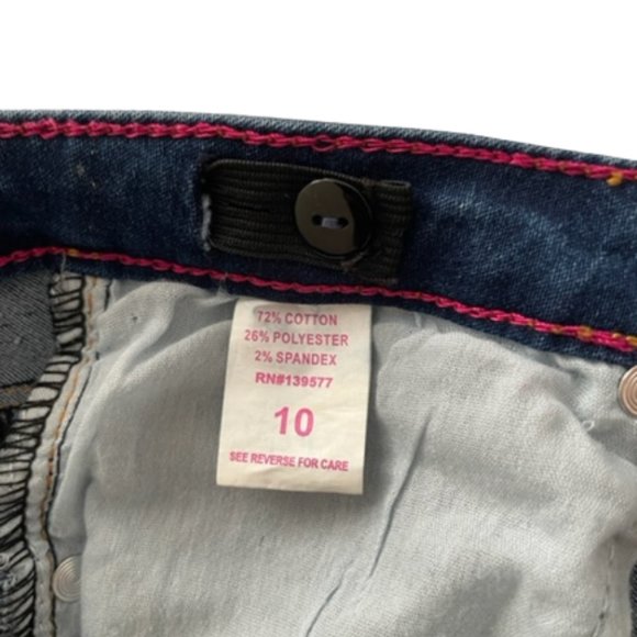 Girls Denim Pants with Red Roses Ripped Jeans Adjustable Inner waistband Size 10 - Picture 5 of 6